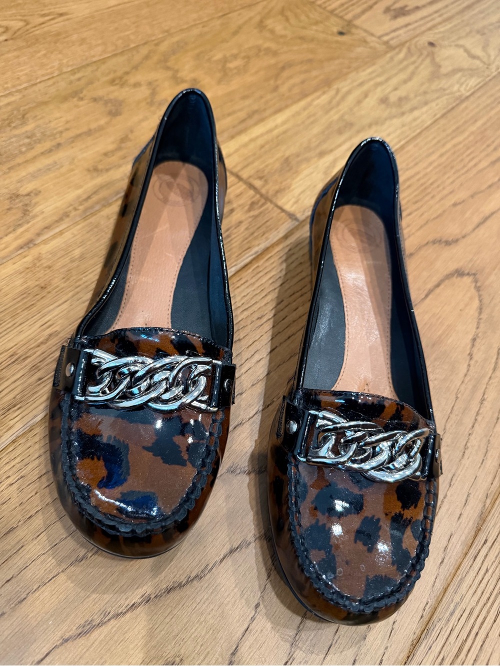 Patent Animal-Print Chain Loafers - Brown Black